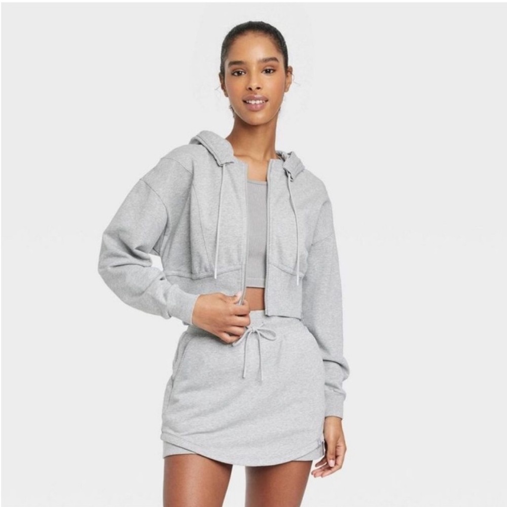 NWOT JoyLab™ SET French Terry Cotton Tennis Skort & Full Zip-Up Crop Hoodie